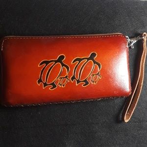 Leather purse wallet clutch with turtles hawaii